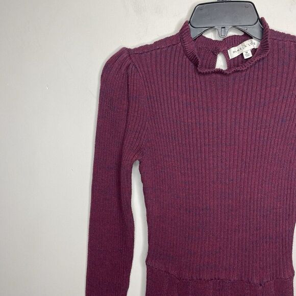 PAMELA LOVE Midi Sweater Dress Women Medium Maroon Long Sleeve A-Line Knit - Picture 4 of 15